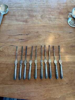 Set of 10 Vintage Silver Plated Seafood Cocktail Forks with Fish Motif